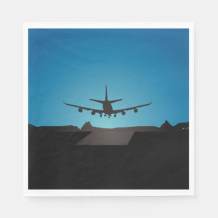 Aeroplane Landing Silhouette at Night  Napkin