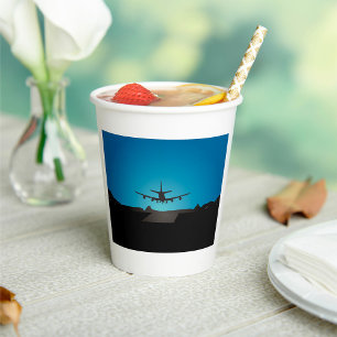 Aeroplane Landing Silhouette at Night  Paper Cups