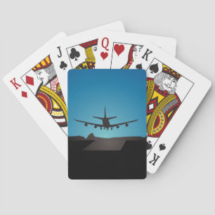 Aeroplane Landing Silhouette at Night  Playing Cards