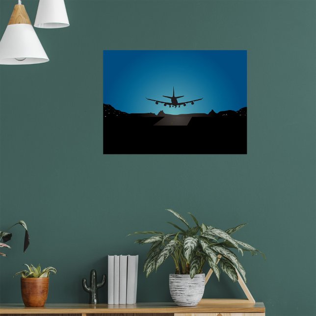 Aeroplane Landing Silhouette at Night  Poster (Creator Uploaded)