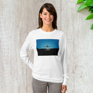 Aeroplane Landing Silhouette at Night T-Shirt