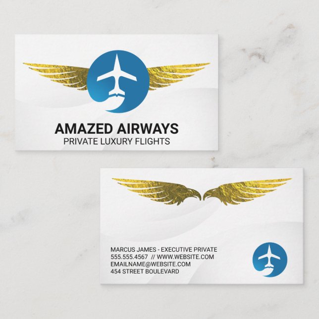 Aeroplane Logo | Flights | Golden Wings Business Card (Front/Back)