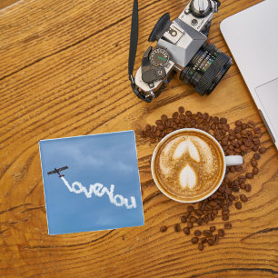 Aeroplane & ‘LOVE YOU’ Photo, Cool Fun Aviation Glass Coaster