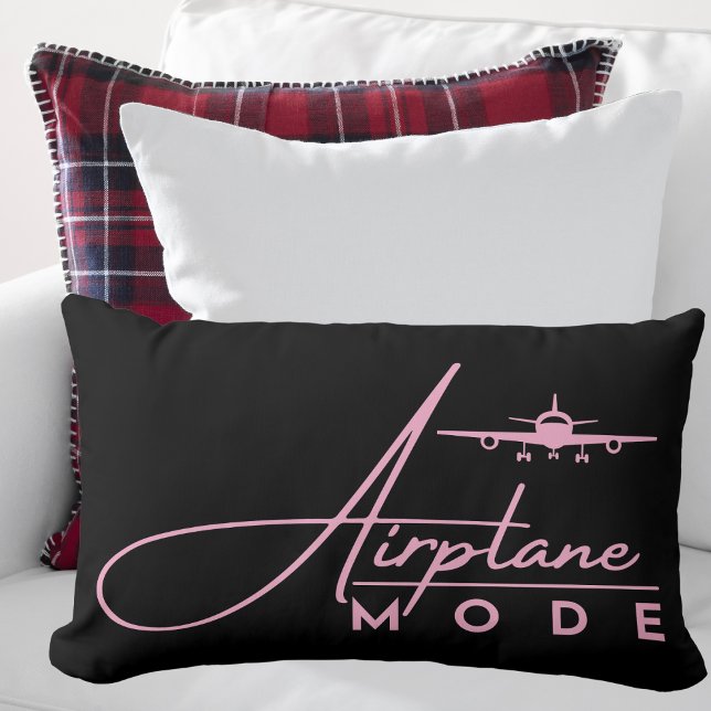 Aeroplane Mode,Travel, Minimalist, Aviation, Pink Lumbar Cushion (Creator Uploaded)