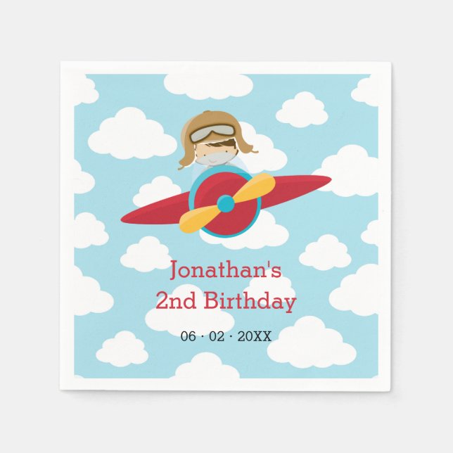 Aeroplane Napkins with Pilot Cloud Personalised  (Front)