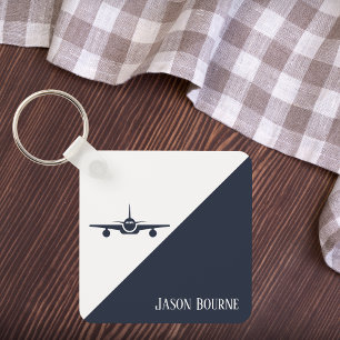Aeroplane Navy Blue and White Stylish Photo Travel Key Ring