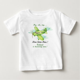 Aeroplane Oh My Time Flies Travel First Birthday  Baby T-Shirt