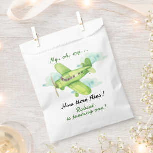 Aeroplane Oh My Time Flies Travel First Birthday  Favour Bags