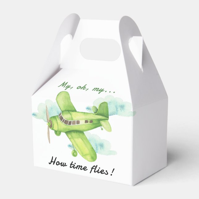 Aeroplane Oh My Time Flies Travel First Birthday  Favour Box (Front Side)