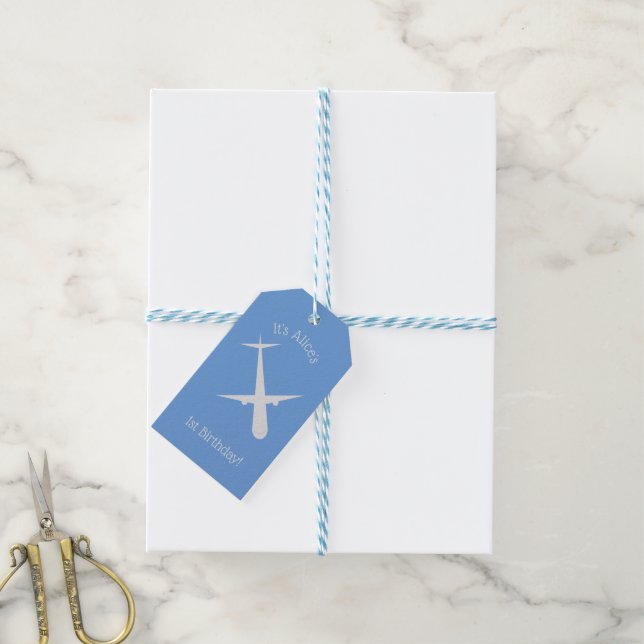 Aeroplane on Blue Personalised  Gift Tags (With Twine)