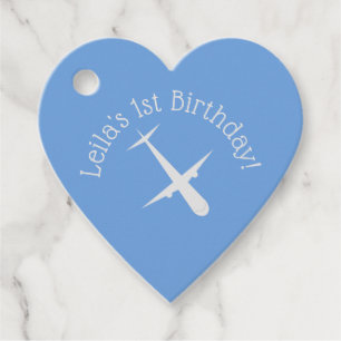 Aeroplane on Blue Personalised Heart Favour Tags
