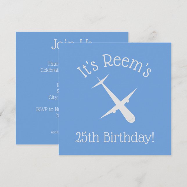 Aeroplane on Blue Personalised Invitation (Front/Back)