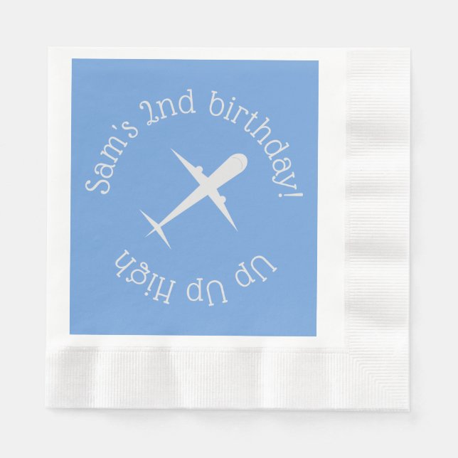 Aeroplane on Blue Personalised Napkin (Front)