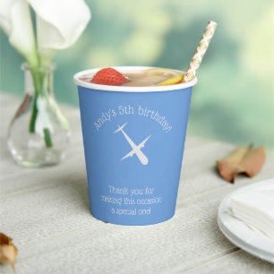 Aeroplane on Blue Personalised Paper Cups