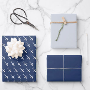Aeroplane on Dark Grey Blue Wrapping Paper Sheets