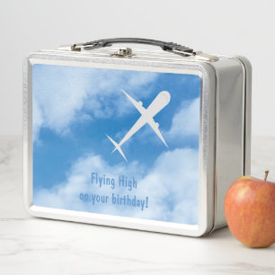 Aeroplane on Light Sky Blue, Customisable Metal Lunch Box