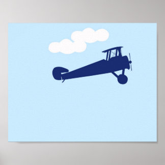 Aeroplane on plain pastel blue background. poster