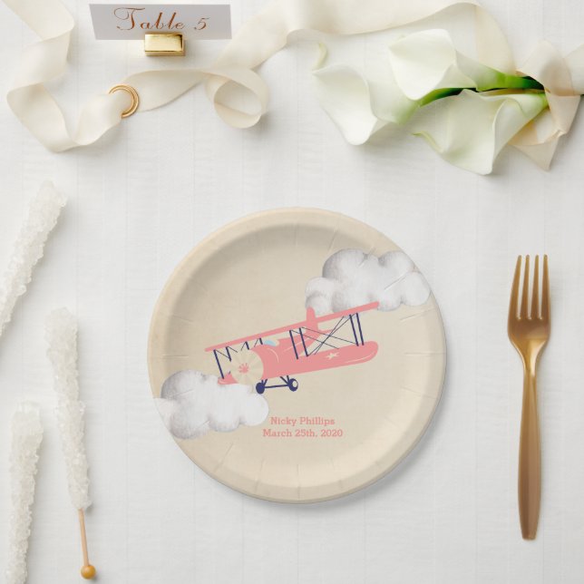 Aeroplane Paper Plate, Vintage Aeroplane Baby Show Plate (Wedding)