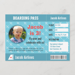Aeroplane Pattern Boarding Pass Birthday Party Invitation