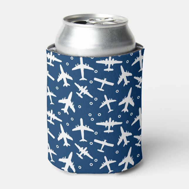 Aeroplane Patterned Blue and White Can Cooler (Can Front)