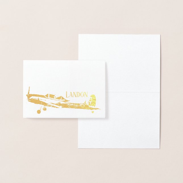 Aeroplane Personalised Gold Foil Stationery Card (Display)