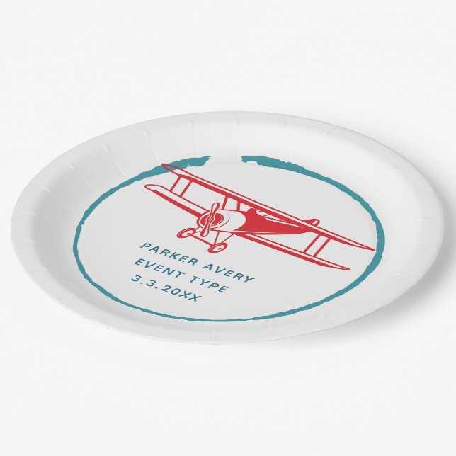 Aeroplane Personalised Paper Plate (Angled)