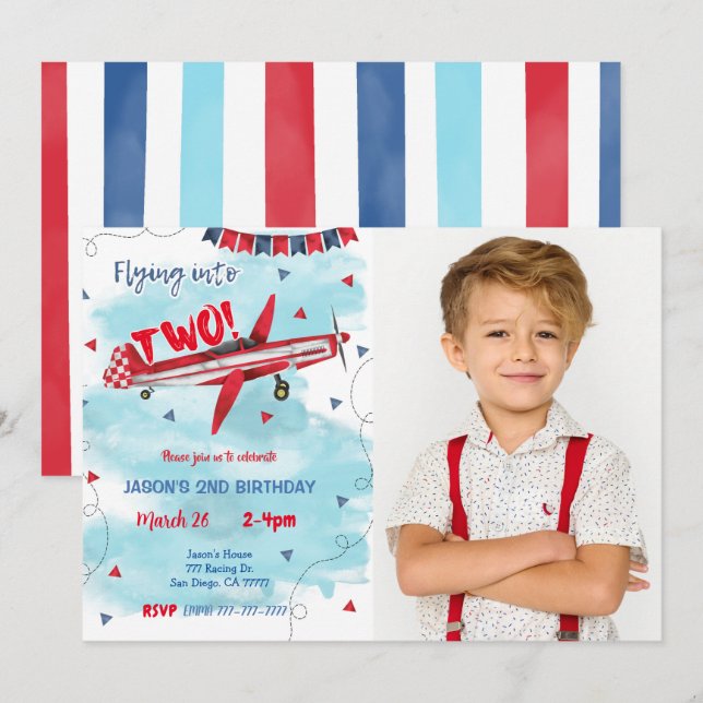 Aeroplane Photo Birthday Invitation (Front/Back)