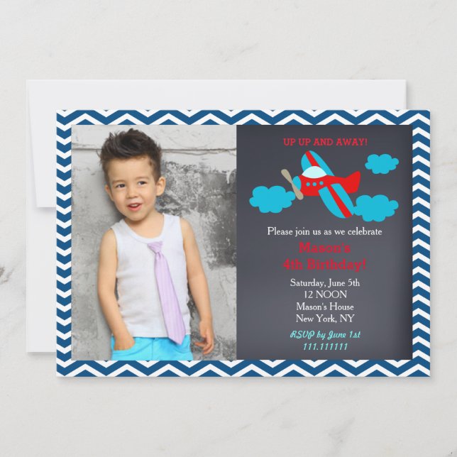 Aeroplane Photo Birthday Party Invitations (Front)