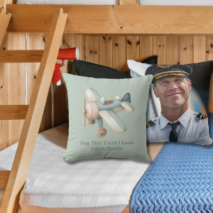 Aeroplane Photo "Hug This Until I Land" Baby Boy Cushion