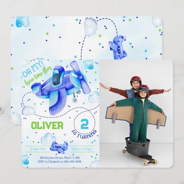 Aeroplane Photo Invitations (Front/Back)