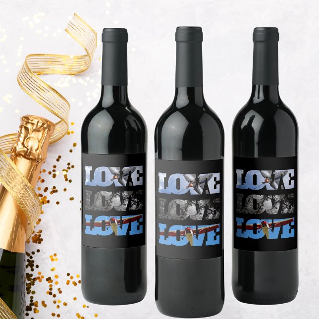 Aeroplane Photos in LOVE frame, Aviation Birthday  Wine Label (Creator Uploaded)