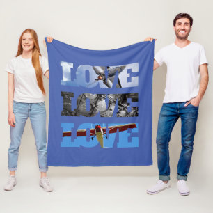 Aeroplane Photos in LOVE frame, Aviation Simple Fleece Blanket