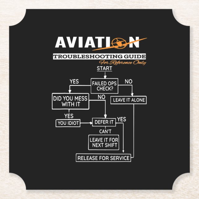 Aeroplane Pilot Aviation Trouble Shooting Guide Paper Coaster (Front)
