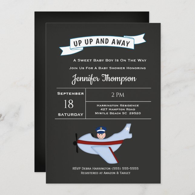 Aeroplane Pilot  Baby Boy Shower Invitation (Front/Back)
