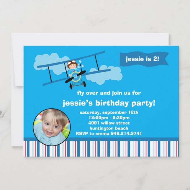 Aeroplane Pilot Birthday Party Invitation (Front)
