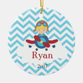 Aeroplane Pilot Boy Chevron Cloud Ornament Blonde