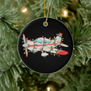 Aeroplane Pilot Christmas Xmas Lights Holiday Ceramic Tree Decoration