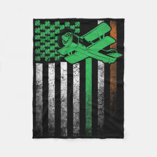 Aeroplane Pilot Flying Irish American Flag St. Pat Fleece Blanket
