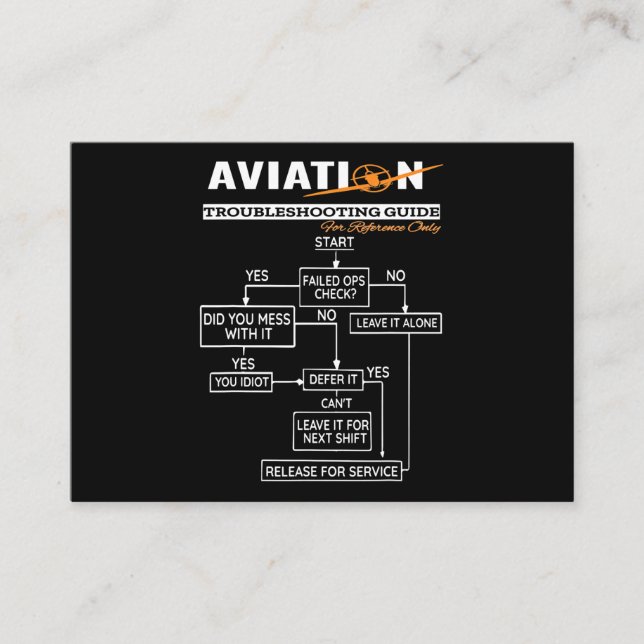 Aeroplane Pilot  Funny Pilot Troubleshooting Guide Business Card (Front)