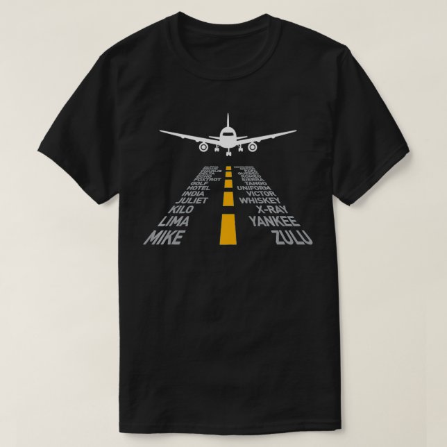 Aeroplane Pilot Gifts Airport Runway Phonetic Alph T-Shirt (Design Front)