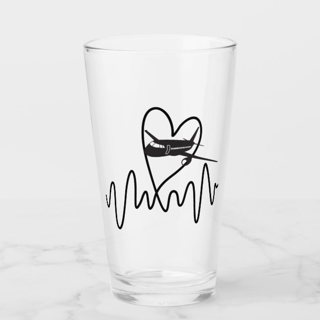 Aeroplane Pilot Heartbeat Flying Drinking Glass (Front)