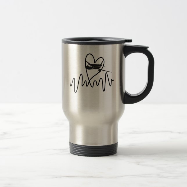 Aeroplane Pilot Heartbeat Flying Travel Mug (Right)