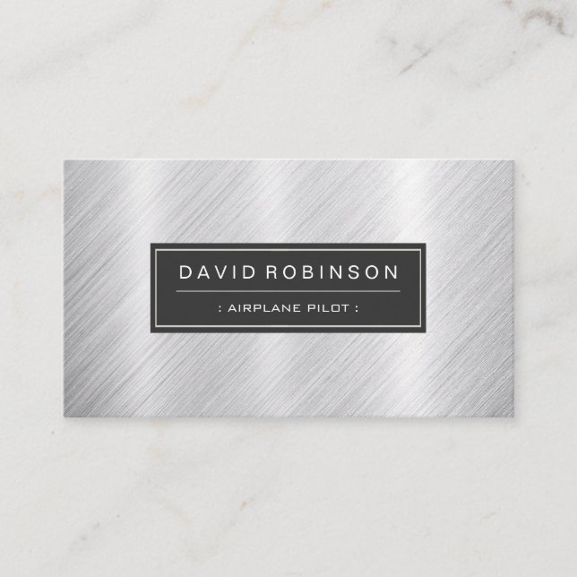Aeroplane Pilot - Modern Brushed Metal Look Business Card (Front)