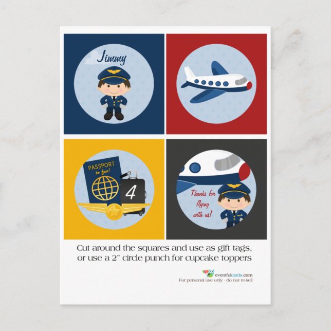 Aeroplane Pilot Party Cupcake Toppers Postcard (Front)