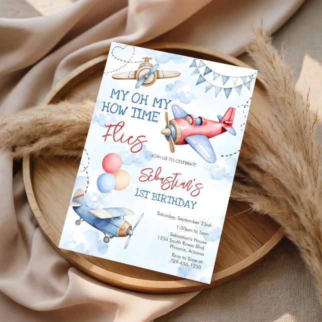 Aeroplane Pilot Party How Time Flies Birthday Invitation (Creator Uploaded)