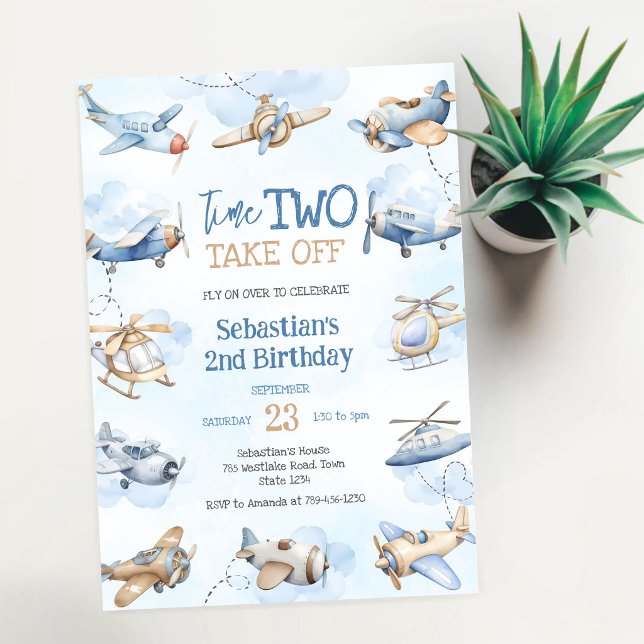 Aeroplane Pilot Party Time Two Take Off Birthday Invitation (Creator Uploaded)