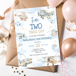 Aeroplane Pilot Party Time Two Take Off Birthday Invitation