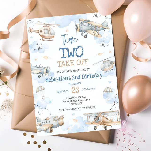 Aeroplane Pilot Party Time Two Take Off Birthday Invitation (Creator Uploaded)
