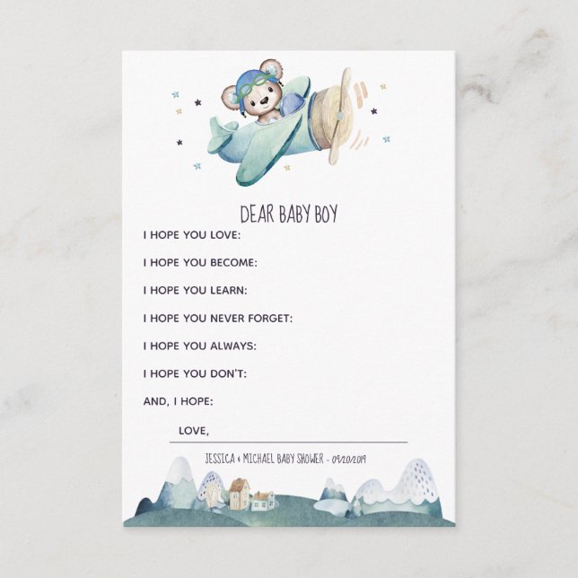 Aeroplane Pilot Teddy Bear Baby Message Enclosure Card (Front)