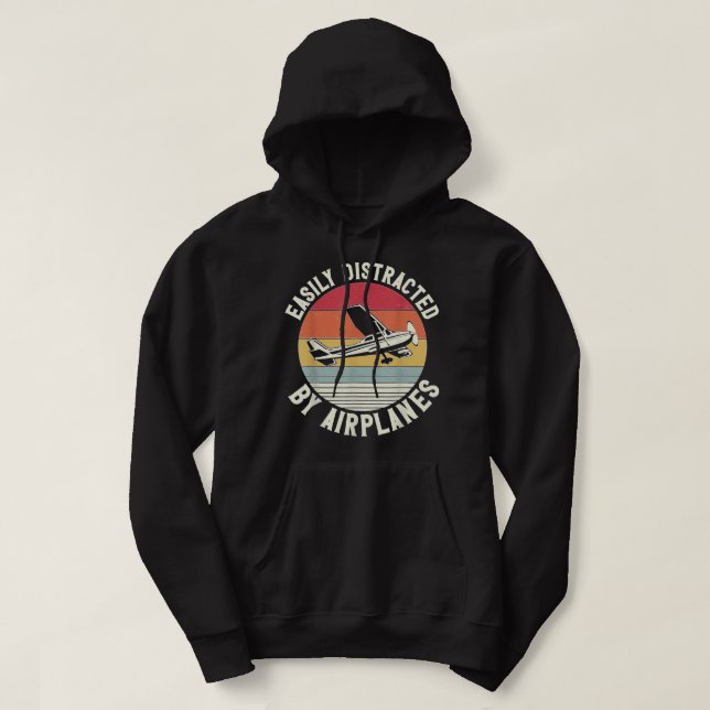 Aeroplane Pilot Vintage Retro Easily Distracted By Hoodie (Design Front)